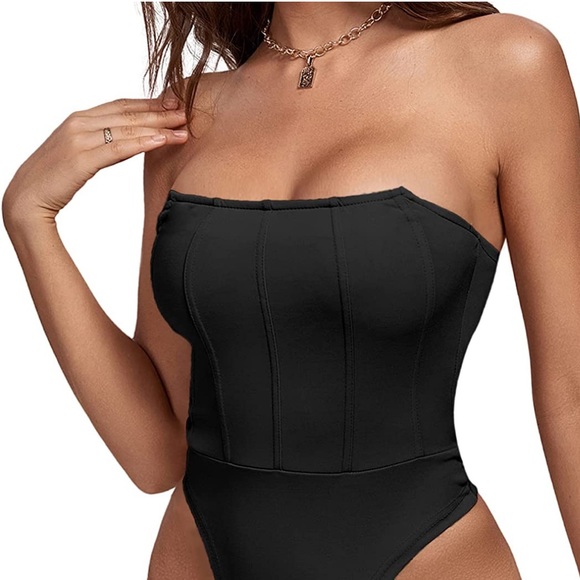NWT (XS) Sexy Boned Bustier Strapless Corset Bodysuit Leotard Tube Top Black - Picture 3 of 5